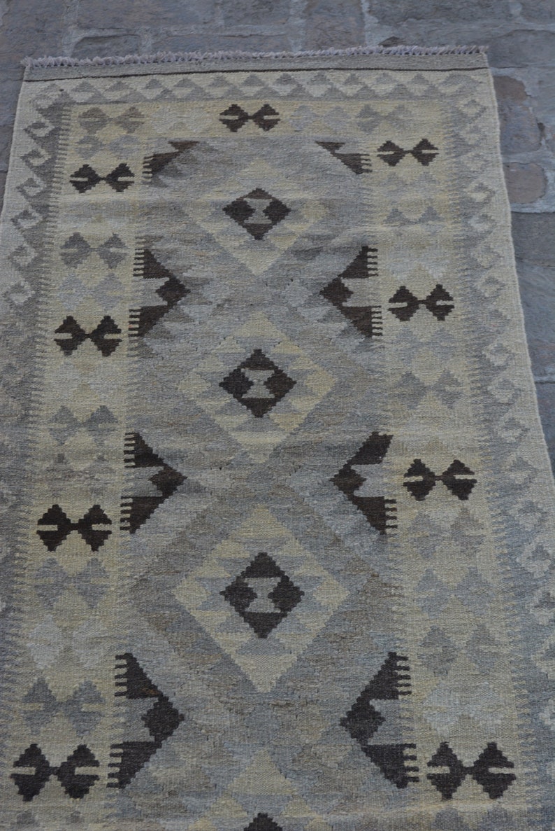 Caucasian Kilim Runner Wholesale Price Turkish Kilim Runner Size 208 x 79 Cm Black And White, Stunning Afghan Rug Kilim Runner