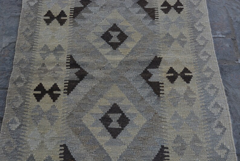 Caucasian Kilim Runner Wholesale Price Turkish Kilim Runner Size 208 x 79 Cm Black And White, Stunning Afghan Rug Kilim Runner