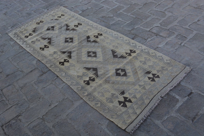 Caucasian Kilim Runner Wholesale Price Turkish Kilim Runner Size 208 x 79 Cm Black And White, Stunning Afghan Rug Kilim Runner