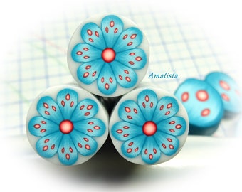 Polymer clay flower cane: Raw polymer clay cane - Millefiori cane supplies - Turquoise flower cane - Supplies for jewelers