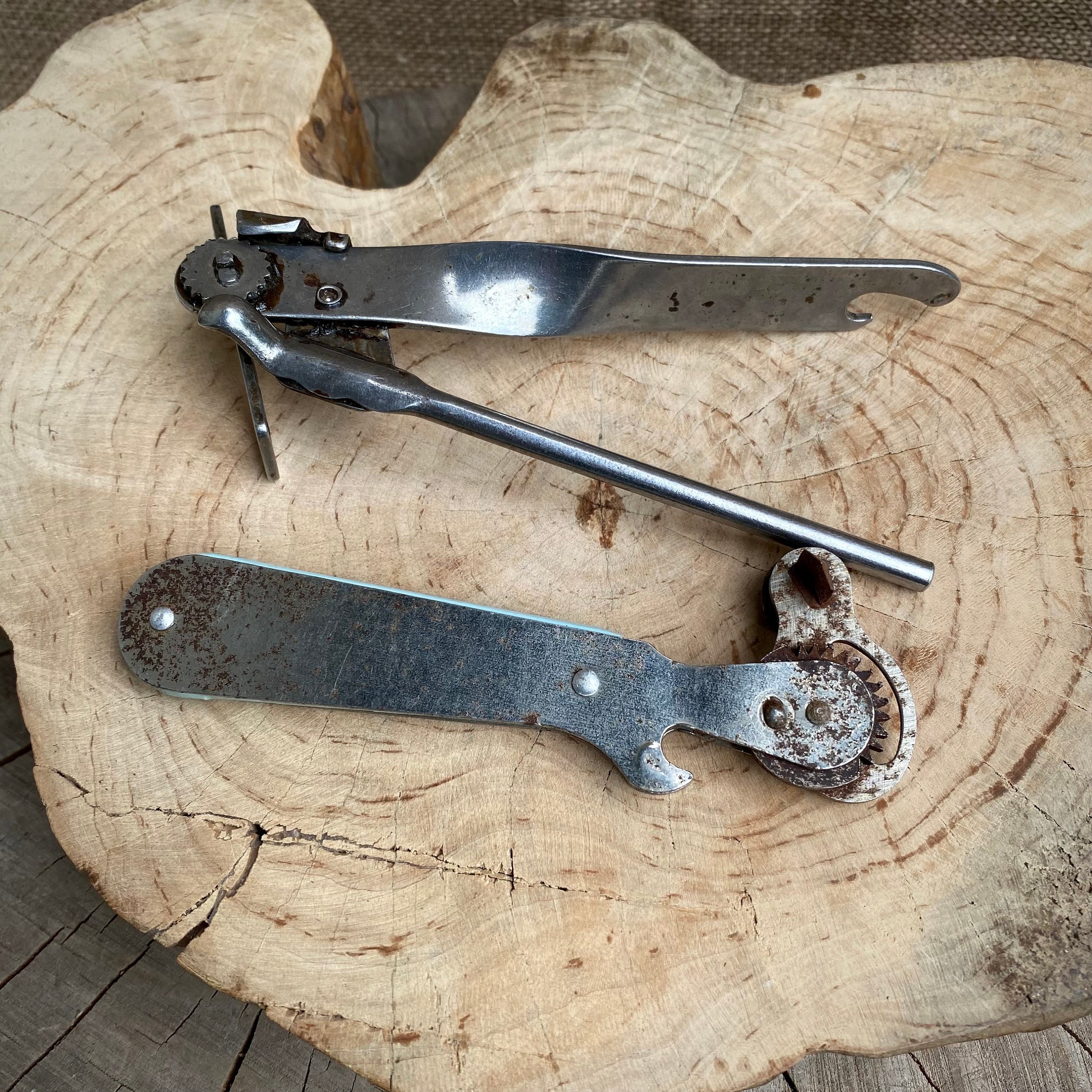Vintage French Wood & Metal Can Opener-bottle Opener-old Kitchen Tool 