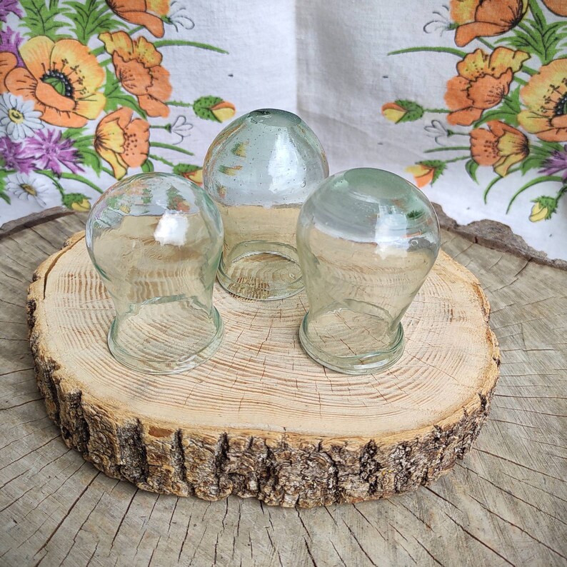 Set of 3 Vintage Glass Fire Cupping Cups Antique Medical Etsy