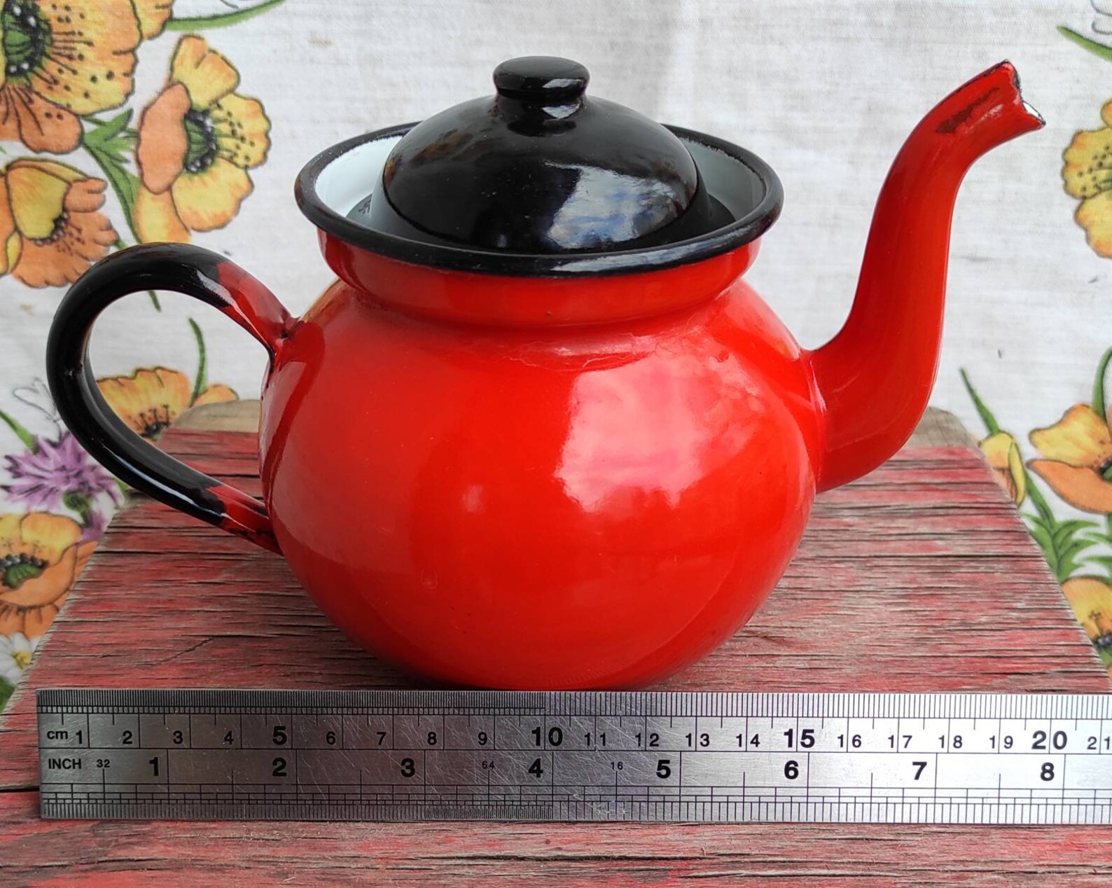 Vintage Polish Teapot Red Enamel Teapot Retro kitchen decor Etsy