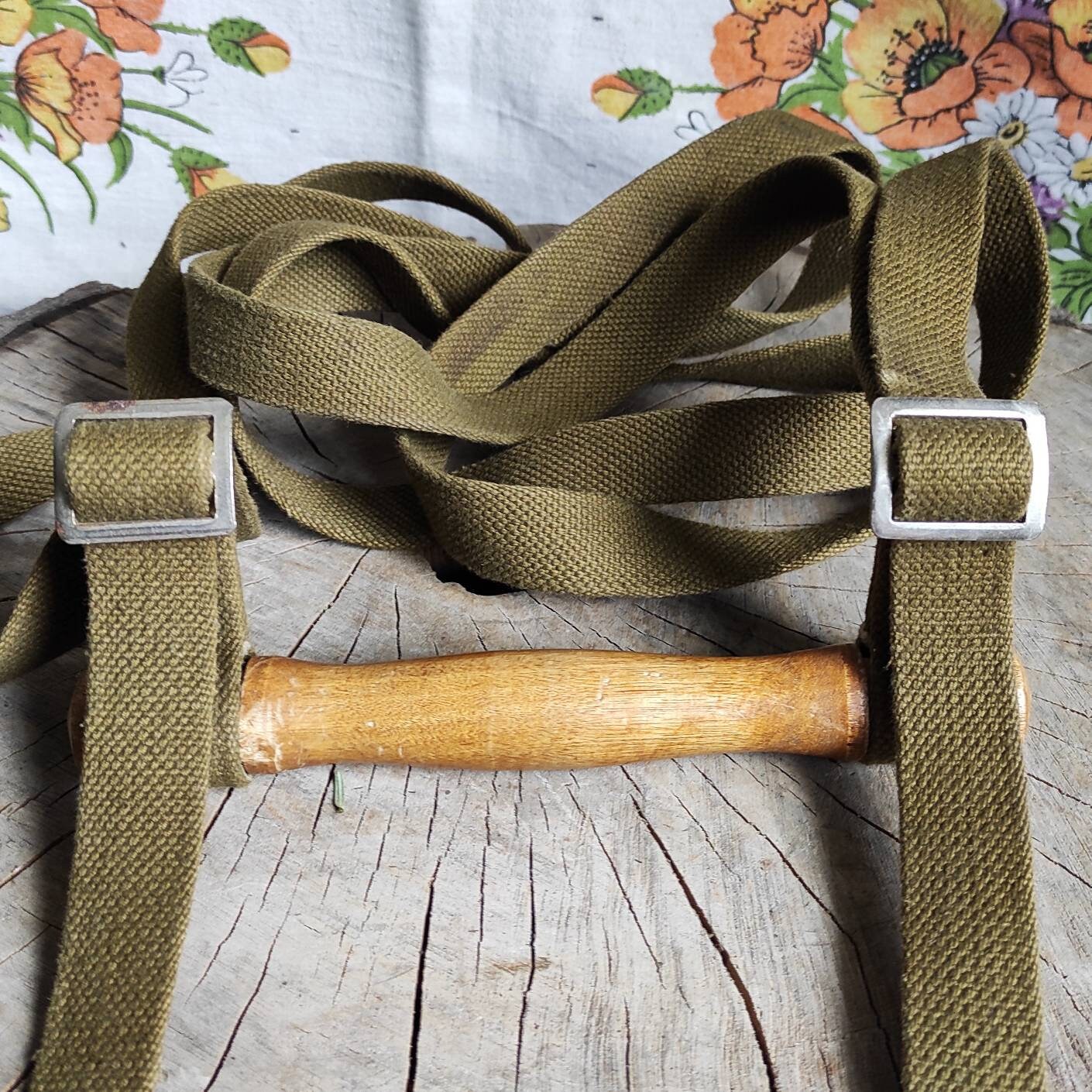 Vintage Military Heavy Duty Carrying Strap with Wooden Handle Etsy