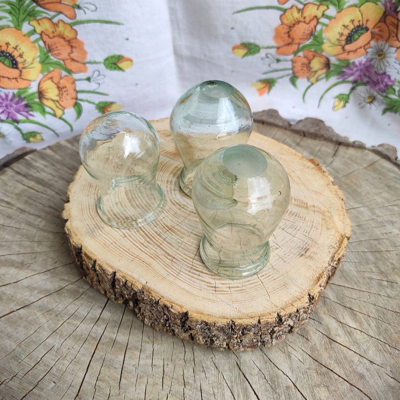 Set of 3 Vintage Glass Fire Cupping Cups Antique Medical Etsy