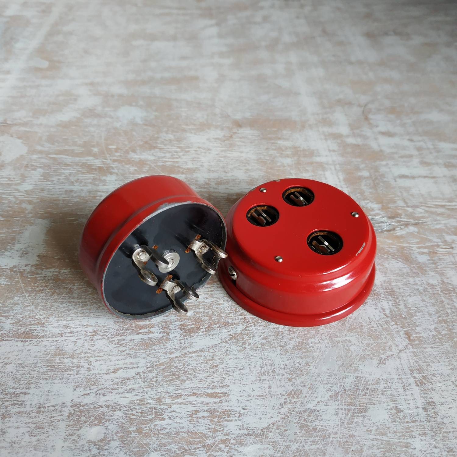 Vintage Russian square shape red color electrical outlet Retro USSR