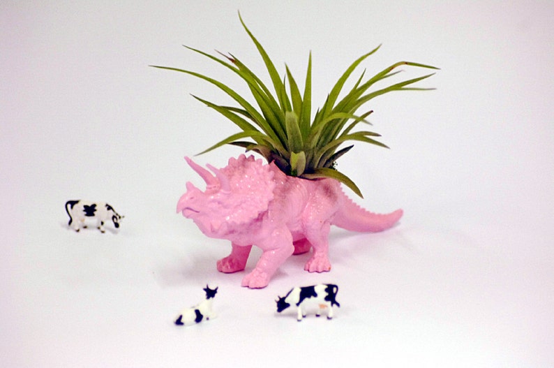 Housewarming Gift Pastel Pink Triceratops Dinosaur Planter Upcycled Planter Home Decor
