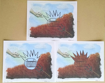 LIMITED EDITION - COLLECTOR Team Packs - Ween -God Ween Satan- 3 Original Artwork Watercolor and Ink Prints - Printed on 8×10"- 110lb. Card