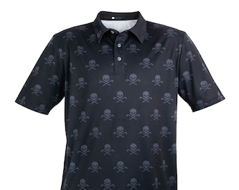 Polo de rendimiento de golf con diseño de calavera para hombre