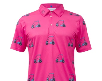 Power Golf Pink Print Poloshirt Cart Logo PGA Men Style 2018 Casual