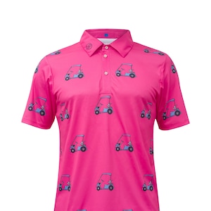 Power Golf Pink Print Poloshirt Cart Logo PGA Men Style 2018 Casual