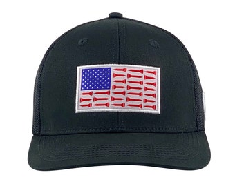 Gorra de golf con parche bordado de la bandera estadounidense de EE. UU. - Negro, regalo azul