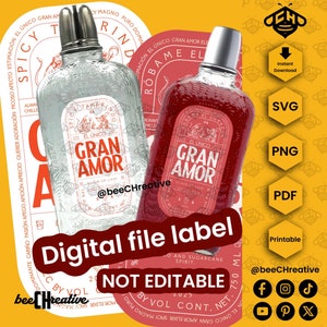 Digitaal bestand/afdrukbaar pdf-bestand, Gran Amor-likeur, Gran Malo Tequila