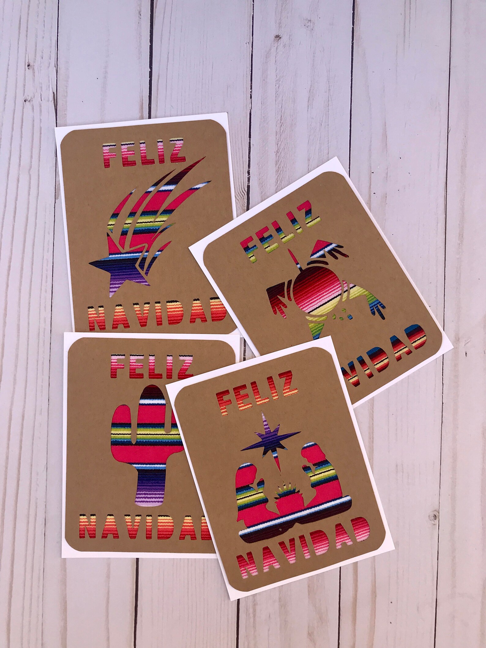 Mexican Christmas Card Set of 4 cards Feliz Navidad | Etsy