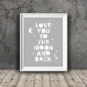 Love you to the moon and back,Printable kids wall art,Nursery quote,Moon and stars,Rocket,Boy Nursery print,Baby shower gift,digitalDownload