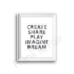 Create,Share,Play,Imagine,Dream,Poster,Inspirational Poster,Motivational Print,Happiness,Happy Print,Printable Quote,Art Kids Room,Nursery