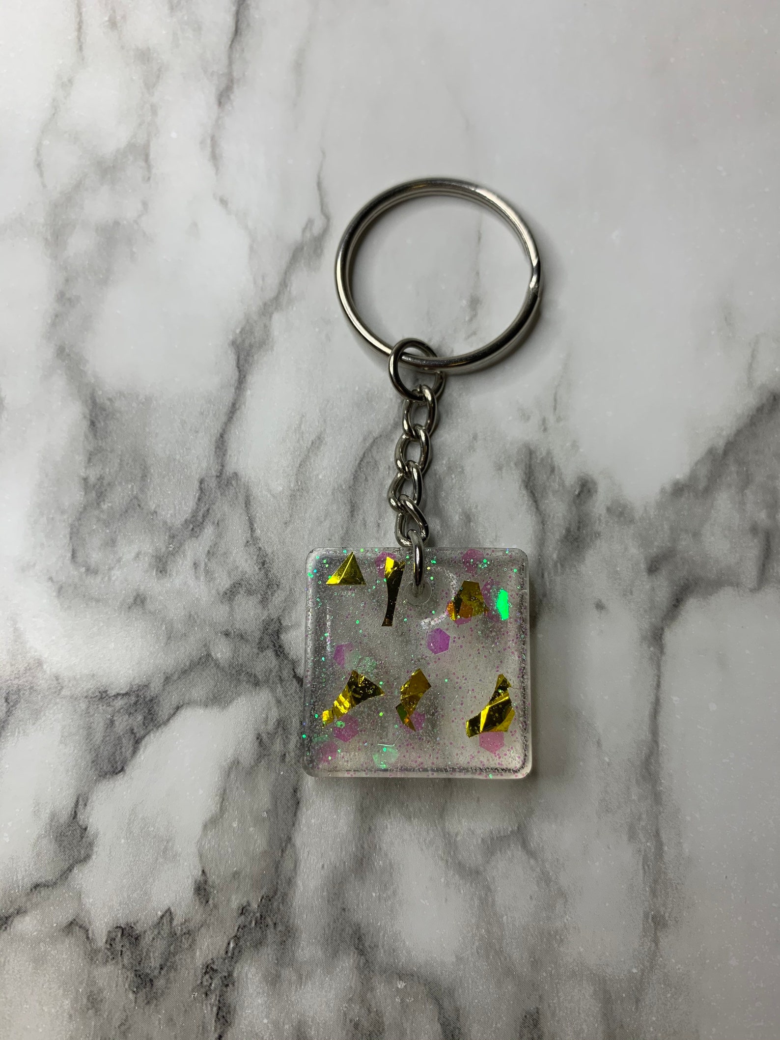 Clear Gold leaf glitter keychain Etsy
