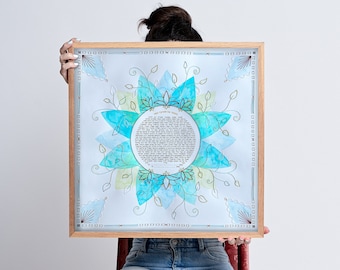 Embroidered Watercolor Ketubah, Modern Ketubah, Jewish wedding Gift, Contemporary Custom Ketubah, Wedding Ketubah, Lotus Mandala