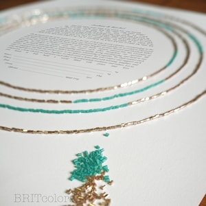 Modern Ketubah, Glass Beads ketubah, Contemporary Ketubah, Jeweled Ketubah, Circle of Love Ketubah, Jewish wedding Gift, Golden Ketubah