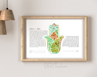 Hamsa Hand Ketubah | Watercolor Modern Ketubah