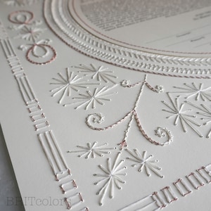 White Embroidered Ketubah, Fine Art Modern Ketubah, Paper Embroidery Judaica, Contemporary Custom Ketubah, White & Copper Ketubah, Ketubah