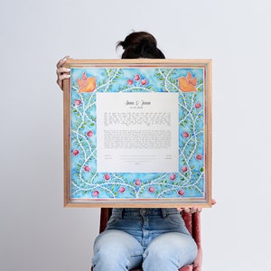 Ketubah, Ketubah tradicional de acuarela, regalo de boda judía, Ketubah personalizado, Ketubah de boda, pájaros en el árbol de granada Ketubah Ketubah