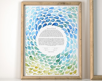 Watercolor Mandala Ketubah | Blue Drops Custom Ketubah | Ocean Ketubah | Jewish Wedding Gift