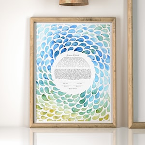 Watercolor Mandala Ketubah | Blue Drops Custom Ketubah | Ocean Ketubah | Jewish Wedding Gift