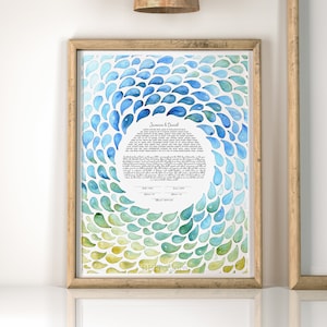 Watercolor Mandala Ketubah Print | Blue and Ochre Custom Ketubah Print