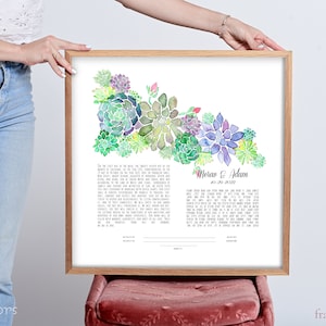 Aquarell Sukkulenten Ketubah | Moderne Ketubah | Interreligiöse Ketubah