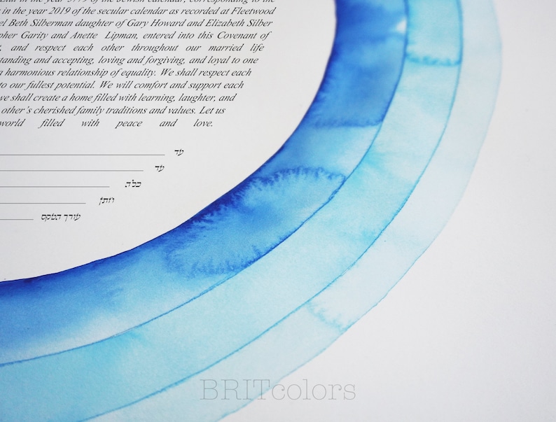 Blue Watercolor Ketubah Custom Simple Ketubah