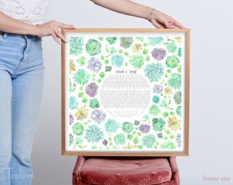 Watercolor Succulent Jewish ketubah | Floral Contemporary Ketubah | Succulent Garden Interfaith Ketubah