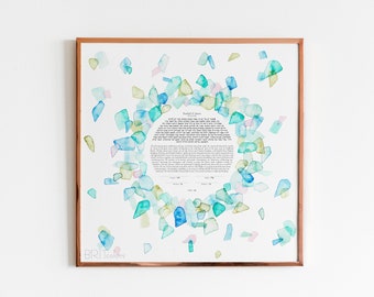 Pastel Watercolor Modern Ketubah | Sea Glass Personalized Ketubah | Interfaith Delicate Ketubah