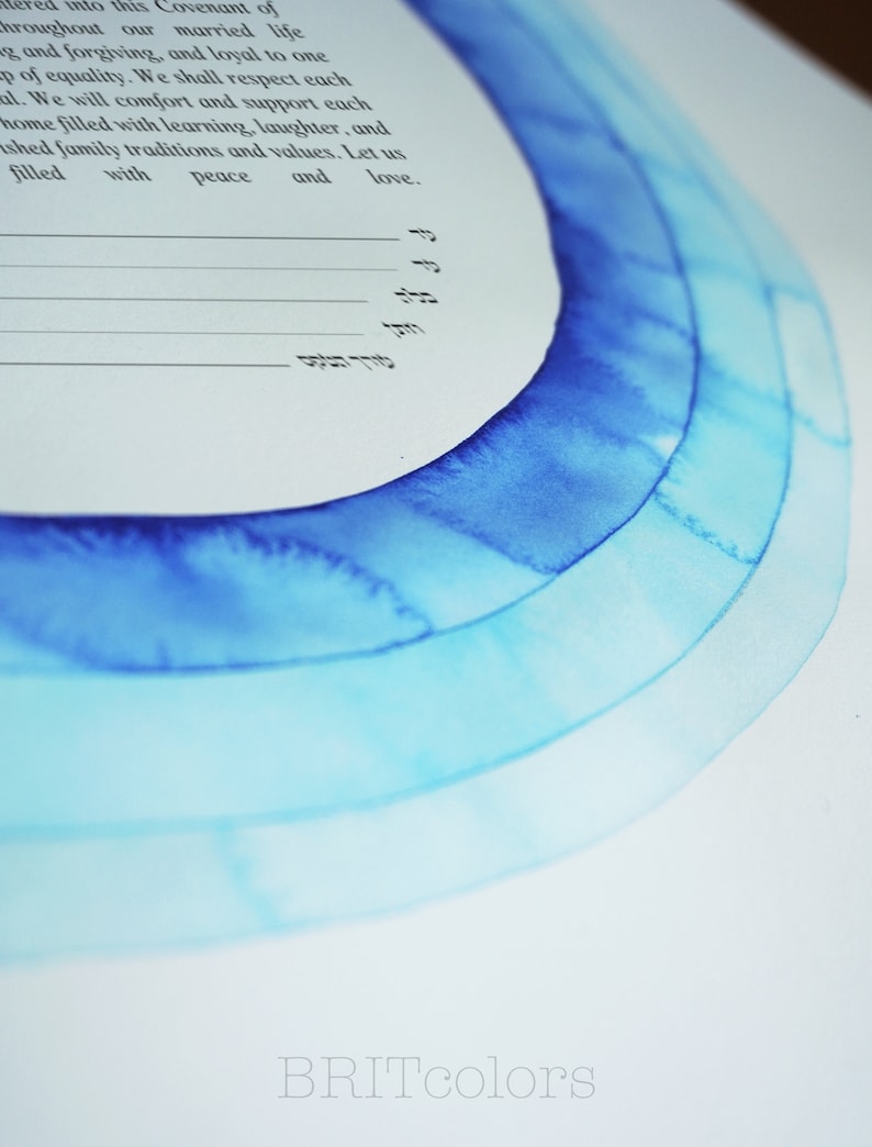 Blue Watercolor Ketubah Custom Simple Ketubah