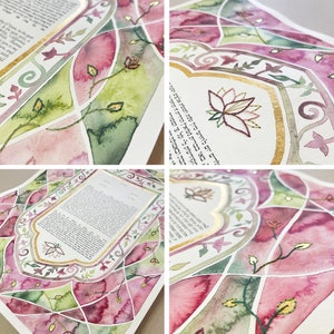 Custom Watercolor, Embroidered, Glass Beads & Pure Gold Leaf Ketubah | Modern Colorful Jewish Ketubah | Contemporary Interfaith Ketubah
