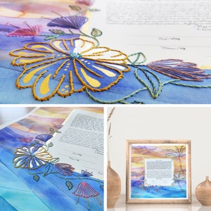 SUPER Custom Watercolor, Embroidered, Glass Beads & Pure Gold Leaf Ketubah | Modern Reform Jewish Ketubah | Contemporary Interfaith Ketubah