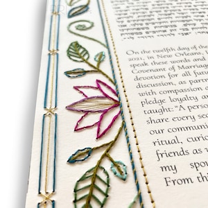 Lotus Bunt Gestickte Ketubah | Moderne Jüdische Ketuba | Papierstickerei Ketuba