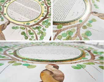 Custom Watercolor & Pure Gold Leaf Ketubah | Contemporary Interfaith Ketubah | Customize Reform Ketubah | Unique One Of A Kind Ketubah Art