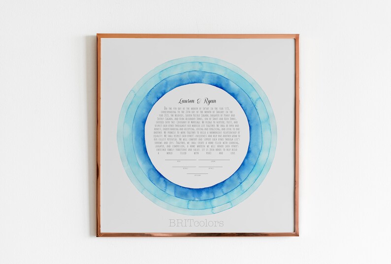 Blue Watercolor Ketubah Custom Simple Ketubah