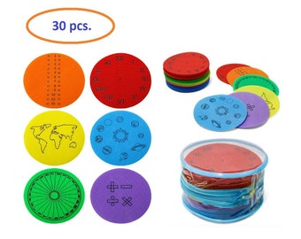 Eximius Power Nylon Carpet for Class Room Preschool Educational Colorful Circle Marker Dots Alphabets 30 Pcs