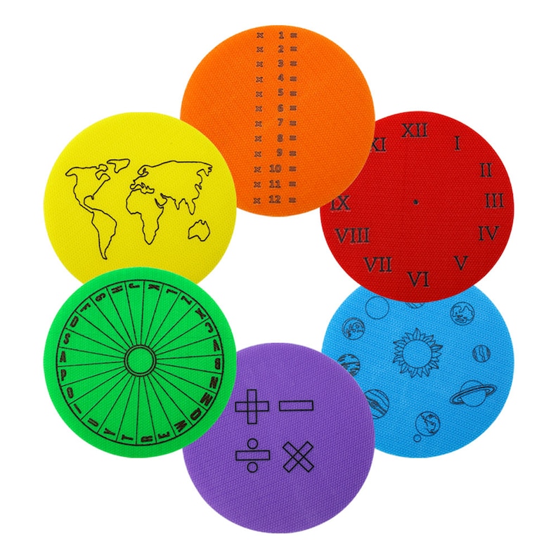 Eximius Power Nylon Carpet for Class Room Preschool Educational Colorful Circle Marker Dots Alphabets 30 Pcs
