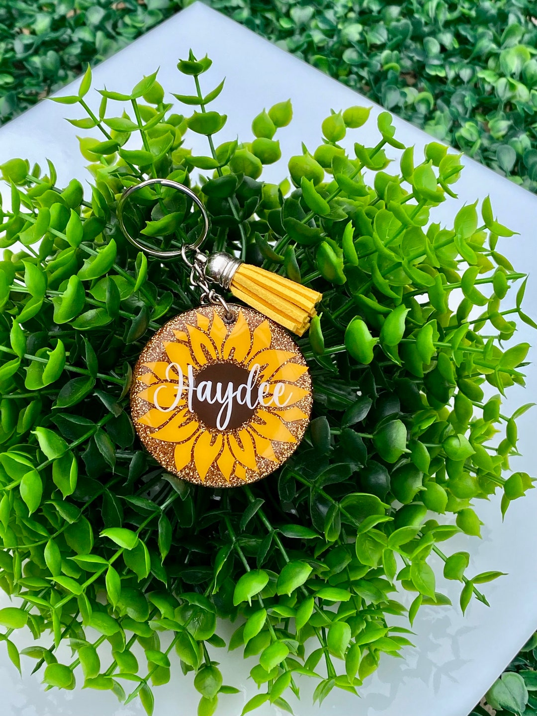 Personalized Sunflower Keychain With Tassel Acrylic Keychain Etsy