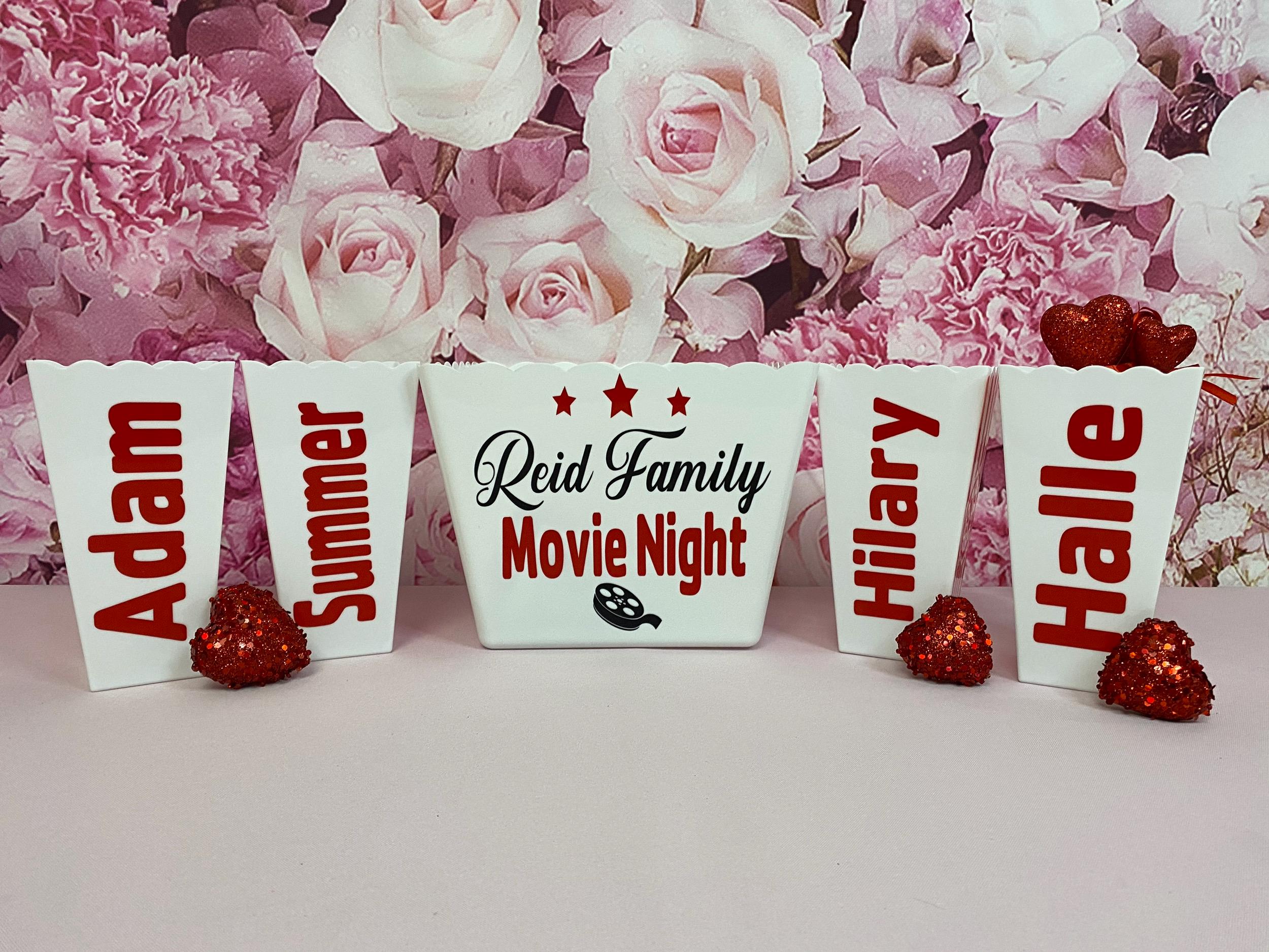 Personalized Popcorn Set /Personalized Popcorn Tub/ Party Favors, Family Gifts, Party Favors Popcorn. Gift Basket