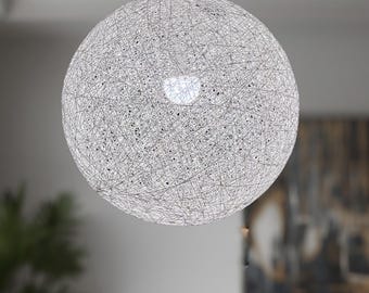 Handmade Yarn Pendant Light – Boho Minimalist Ceiling Lamp (20–30cm)