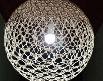 Crochet Globe Pendant Lamp: Modern Artisan Lampshade (16 inch/40cm)