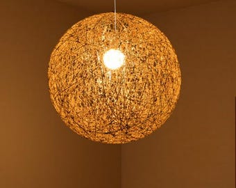 Earthy Yarn Pendant Light Boho Globe Lamp Japandi Hanging Ceiling Light