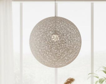 Handmade Yarn Pendant Light, Japandi Globe Lamp, Custom Boho Ceiling Lighting