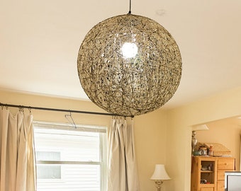 Hemp String Globe Pendant Lamp: Rustic Industrial Ceiling Light