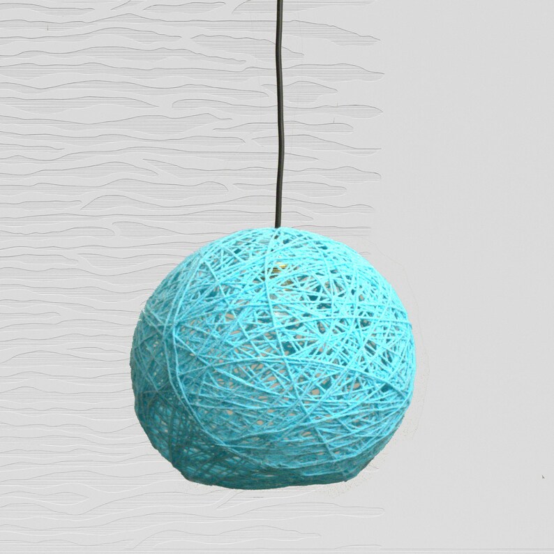 Modern pendant lamp. Sphere pendant light. Turquoise lighting fixture. Ball shadow lamp. Bedroom light fixture. Ceiling lamp. 30cm-12 image 3