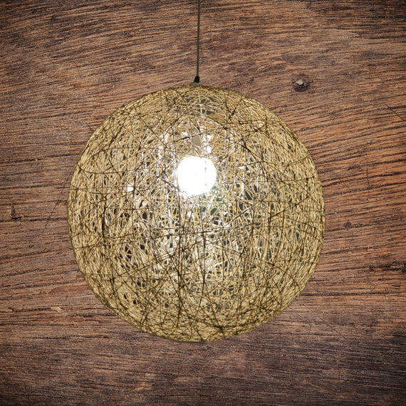Hemp Sphere Pendant Light Rustic Lamp Lighting Image 0